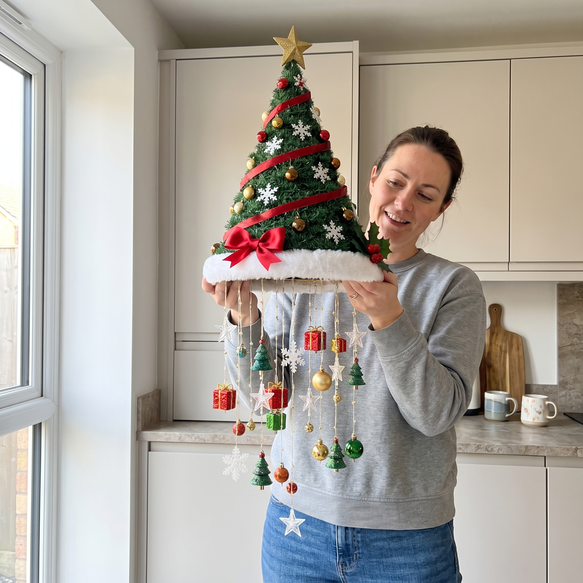 JollyLamps Christmas Tree lamp held in a kitchen